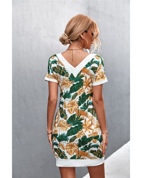 Women hot selling short sleeved V-neck patchwork printed dress