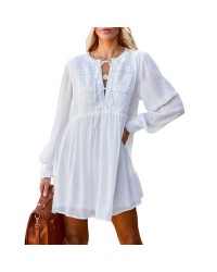 2023 Spring/summer new style women's fashion solid color long sleeve V-neck loose casual dress