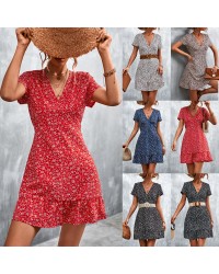 Spring summer hot sale Bohemian V-neck floral dress beach dress