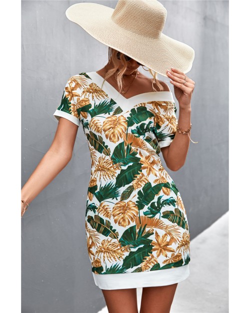 Women hot selling short sleeved V-neck patchwork printed dress