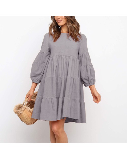 Women's clothing 2023 popular style cotton linen loose blouse mini dress