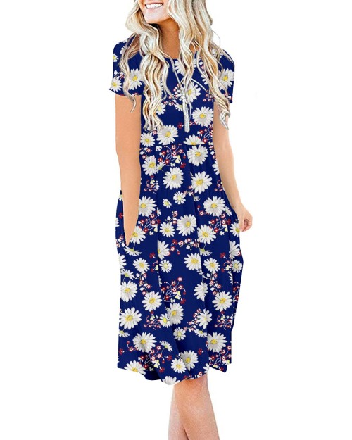 2023 pattern Womens Floral Plus Size Dress Short Sleeve A Line Casual Summer Dress