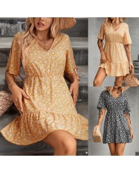 Spring summer 2023 hot sale v neck floral print dress women