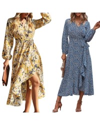 2023 New Arrivals Lady Stylish Cotton Long Puff Sleeve A-line Floral Maxi Casual Women Summer Dress