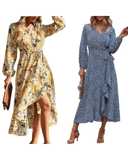 2023 New Arrivals Lady Stylish Cotton Long Puff Sleeve A-line Floral Maxi Casual Women Summer Dress