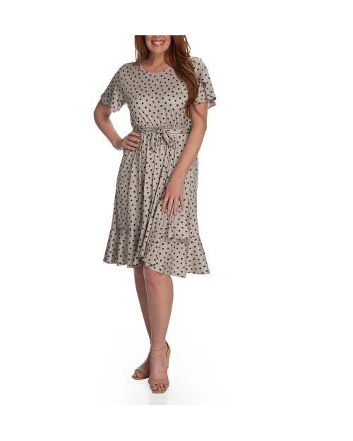 Stretch knit scoop neck short sleeve midi print jersey dress