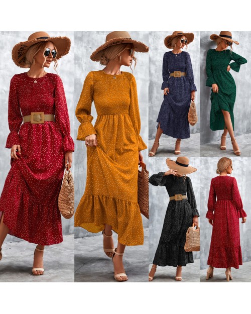 Spring 2023 new hot selling vintage polka-dot print long sleeves dress