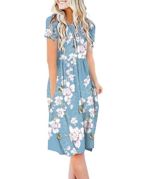 2023 pattern Womens Floral Plus Size Dress Short Sleeve A Line Casual Summer Dress