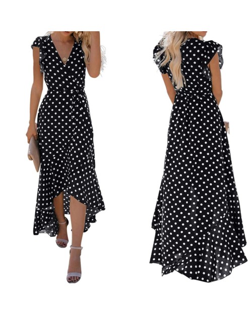 2023 Women's Summer Floral Print Cross V Neck Dress Bohemian Flowy Long Maxi Dresses