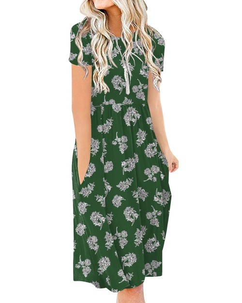 2023 pattern Womens Floral Plus Size Dress Short Sleeve A Line Casual Summer Dress