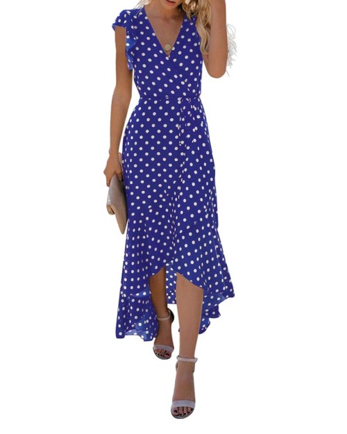 2023 Women's Summer Floral Print Cross V Neck Dress Bohemian Flowy Long Maxi Dresses