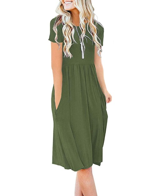 2023  Women's Solid Dress Short Sleeve Casual Plus Size Ruffle Maxi Dress