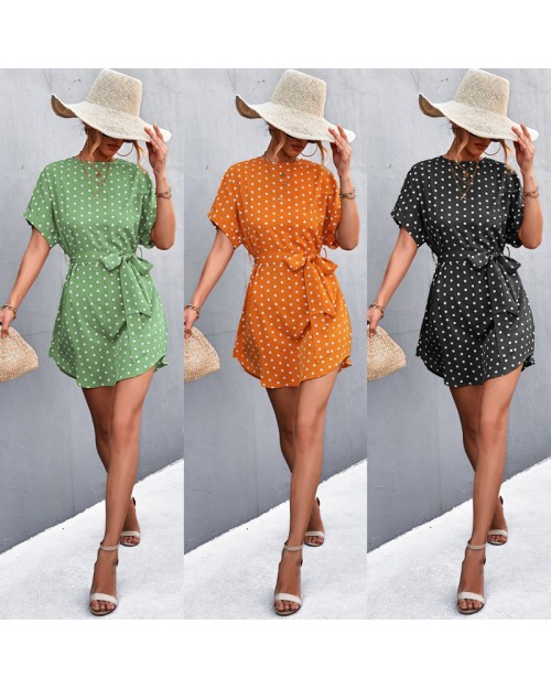 Women's clothing hot sale style round collar polka dot print dress