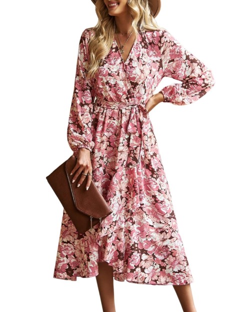 2023 New Arrivals Lady Stylish Cotton Long Puff Sleeve A-line Floral Maxi Casual Women Summer Dress