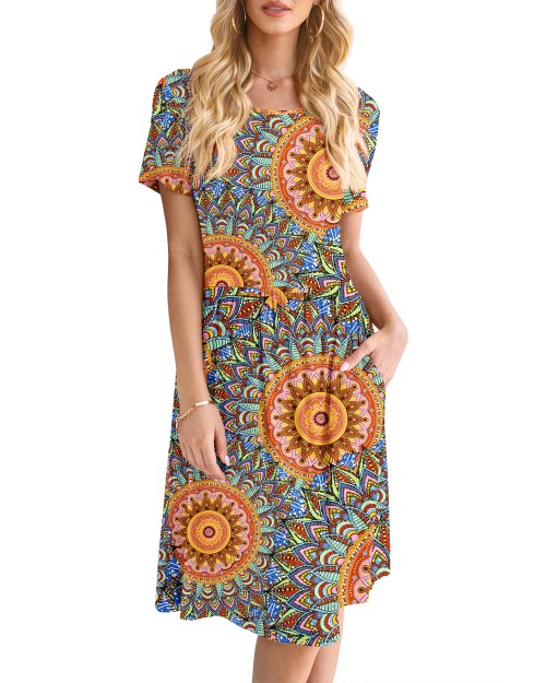 2023 pattern Womens Floral Plus Size Dress Short Sleeve A Line Casual Summer Dress