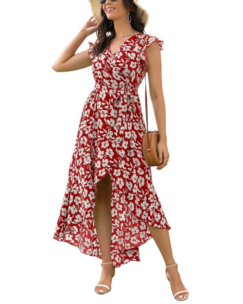 2023  Womens Floral Plus Size Dress  V Neck Short Sleeve Casual Summer Elegant Dress