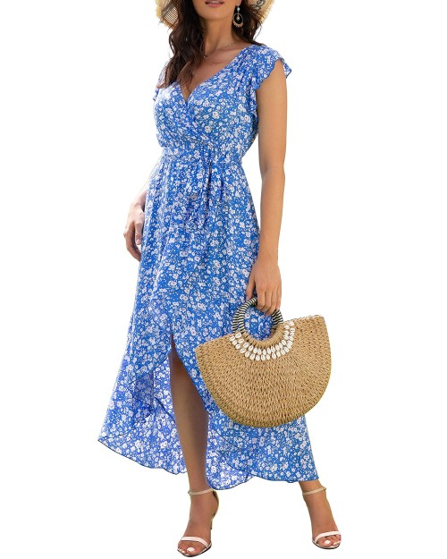 2023  Womens Floral Plus Size Dress  V Neck Short Sleeve Casual Summer Elegant Dress