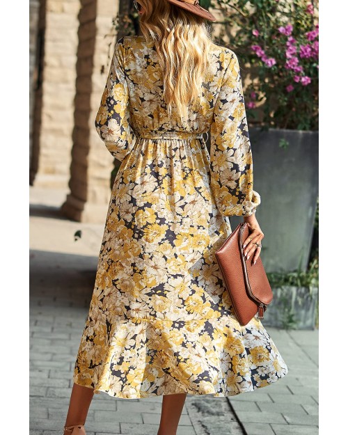 2023 New Arrivals Lady Stylish Cotton Long Puff Sleeve A-line Floral Maxi Casual Women Summer Dress