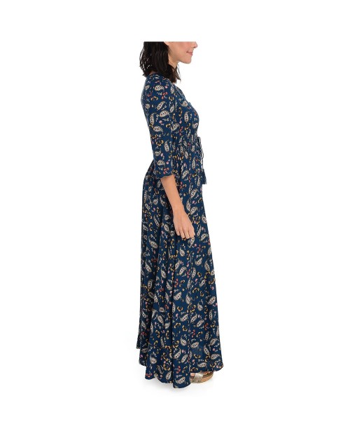 High quality printed elbow sleeve tassel tie waist V-neck maxi dress