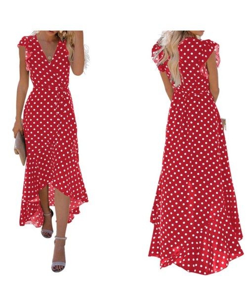 2023 Women's Summer Floral Print Cross V Neck Dress Bohemian Flowy Long Maxi Dresses