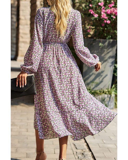 2023  Women's Boho Dress Short Sleeve V Neck Printing Floral Ruffle Tiered Maxi Dress