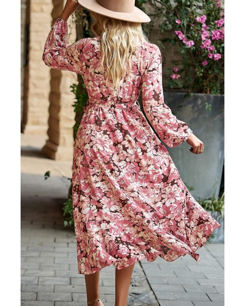 2023  Women's Boho Dress Short Sleeve V Neck Printing Floral Ruffle Tiered Maxi Dress