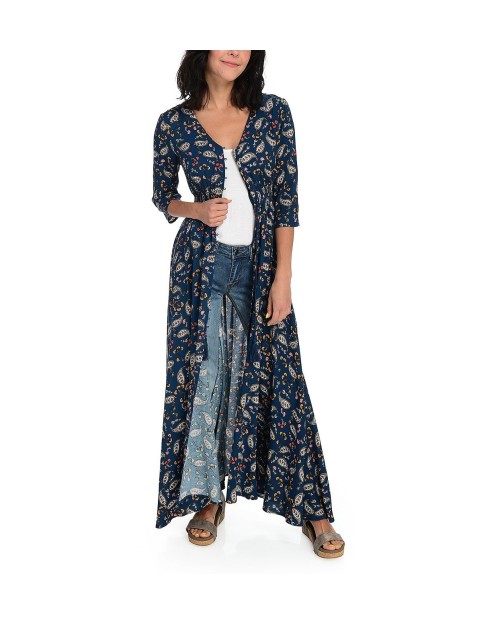 High quality printed elbow sleeve tassel tie waist V-neck maxi dress