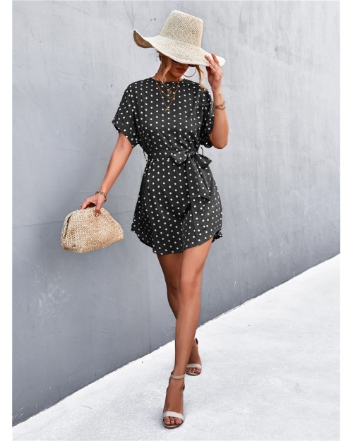 Women's clothing hot sale style round collar polka dot print dress