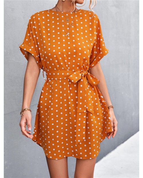 Women's clothing hot sale style round collar polka dot print dress