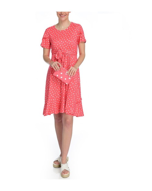 Stretch knit scoop neck short sleeve midi print jersey dress