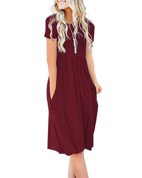 2023  Women's Solid Dress Short Sleeve Casual Plus Size Ruffle Maxi Dress