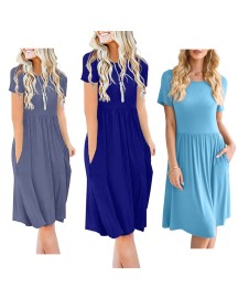 2023  Women's Solid Dress Short Sleeve Casual Plus Size Ruffle Maxi Dress