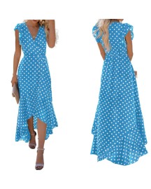 2023 OEM Women's Casual Summer Floral Print Dress V Neck Short Sleeve Long Maxi Beach Dresses