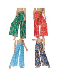 Women Wide Leg Palazzo Casual Pants Loose Summer Beach Boho Floral Printed Bohemian Belted Trousers